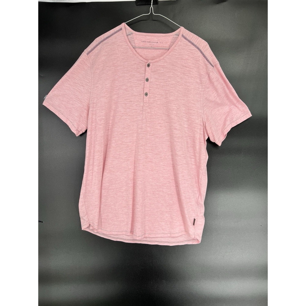 John Varvatos USA Mens XL Pink Henley Shirt Short Sleeve Cotton Blend K4733V1B